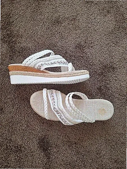 Neu, Gr. 39 Sandalen geflochtener Jute Keilabsatz, weiß