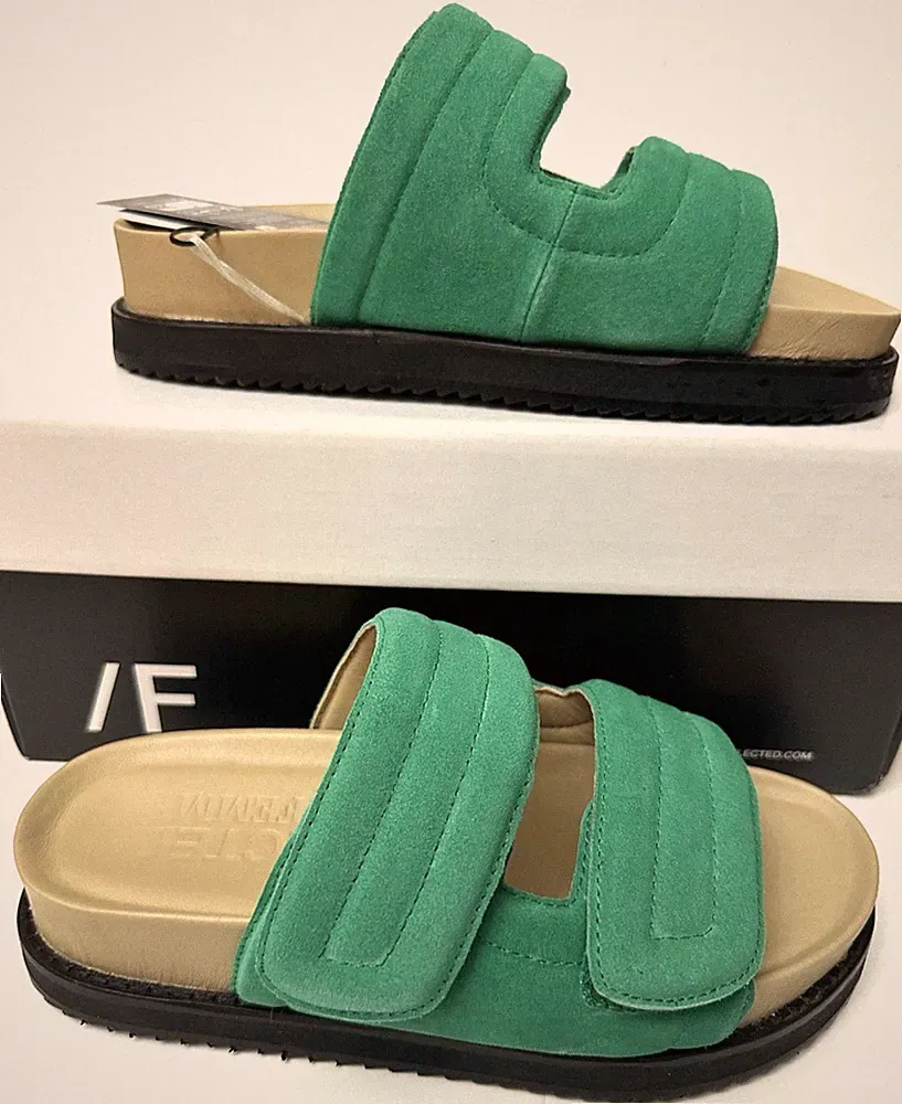 Neu im Karton! Selected Femme UK3 Absinth grün Becka gepolsterte Wildleder Slider Sandalen
