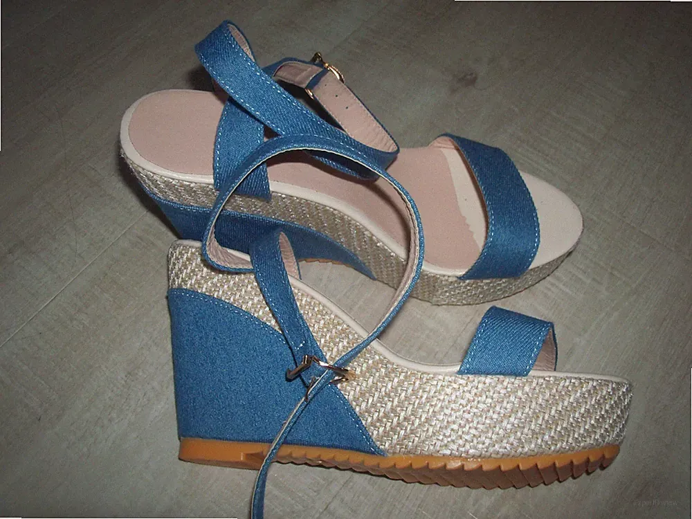 NEU Keilabsatz Sandalen blau Denim - Größe UK Größenwahl