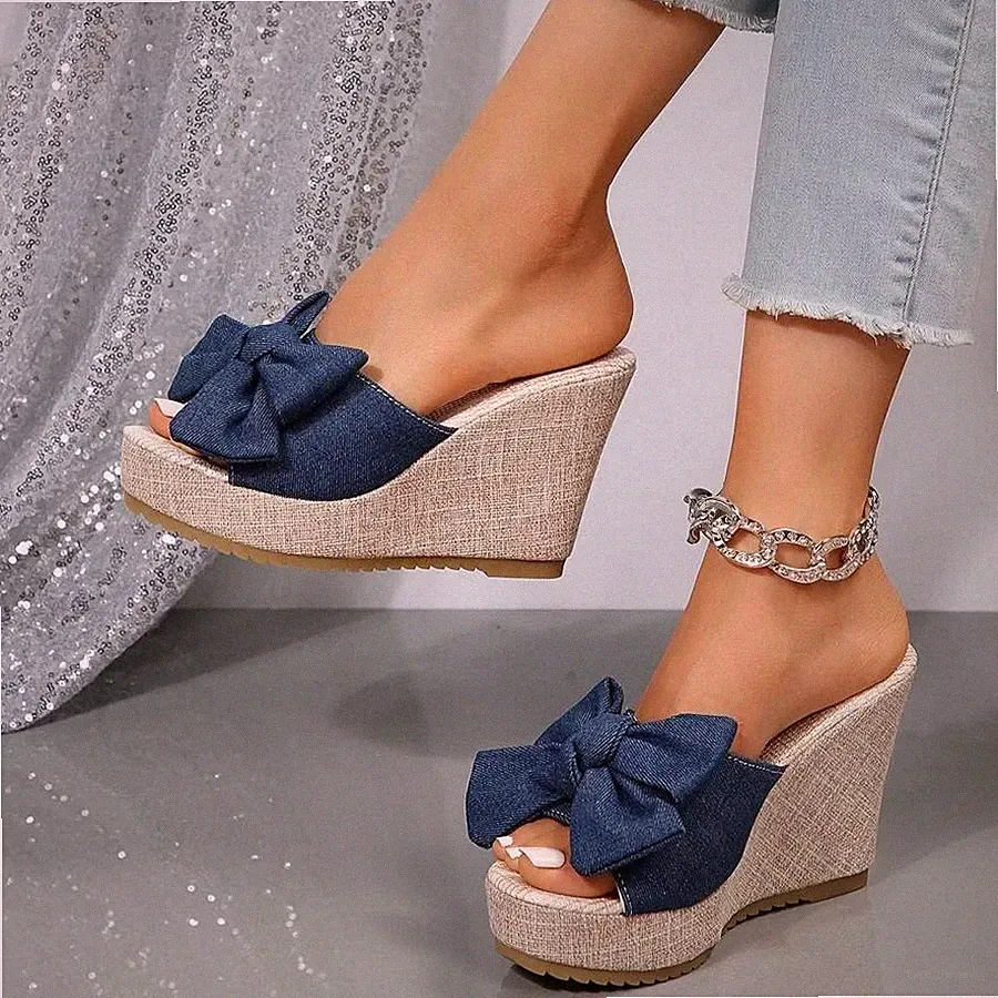 NEU Keilabsatz Sandalen blau Denim - Größenwahl