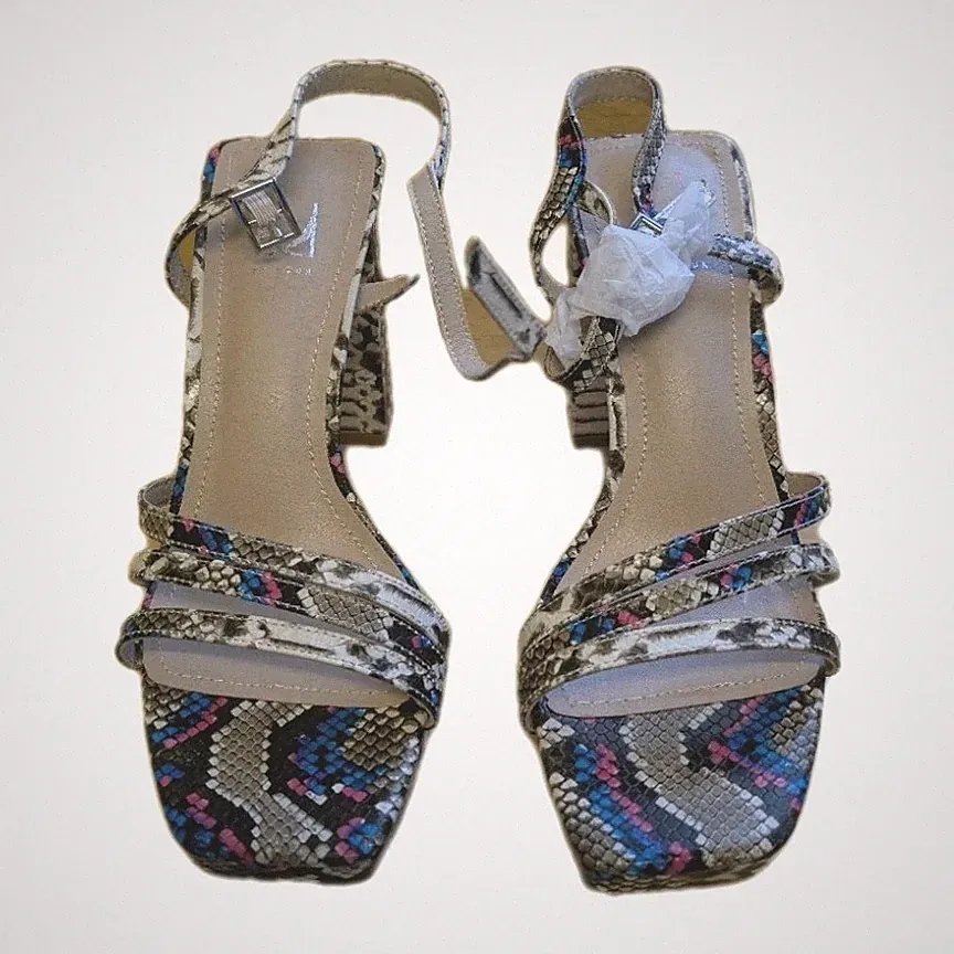 Neu Madelyn by Moda Plateau-Sandalen natürliches Schlangenmuster eckiges Binden, UK5, EU37, US7