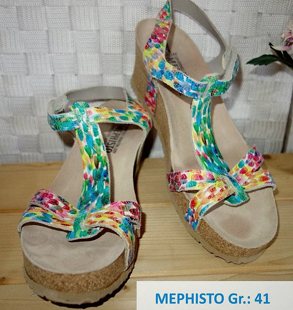 NEU MEPHISTO SOFT AIR Damen Sandalen Gr. 41 BUNTE FARBEN Leder Klettverschluss