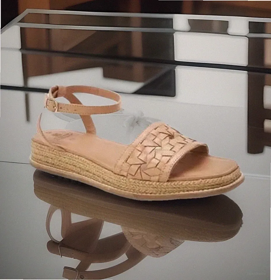 Neu Next Größe 8 UK/EU 42 Weite Hellbraun Leder Plateau Sandalen Gewebte Details