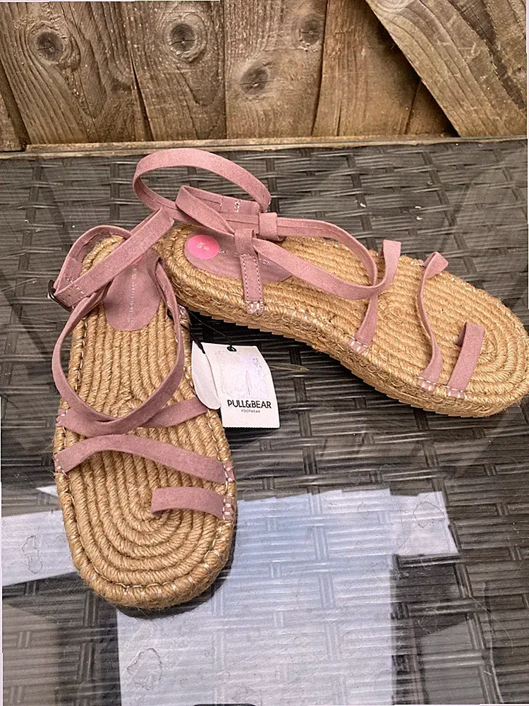 NEU PULL&BEAR MAUVE STOFF ZEHENTEILER KNÖCHELRIEMEN PLATEAU ESPADRILLE UK5/EU38