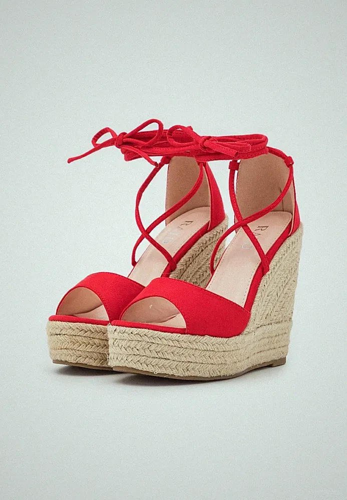 NEU Raid MAREA Laced Up Wedges Keilsandaletten Gladiator Cherry Red Knallrot 40