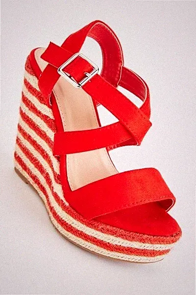 NEU rote Keilabsatz Größe 7 Riemchensandalen Plateau Abschlussball Urlaub Festival Schuhe