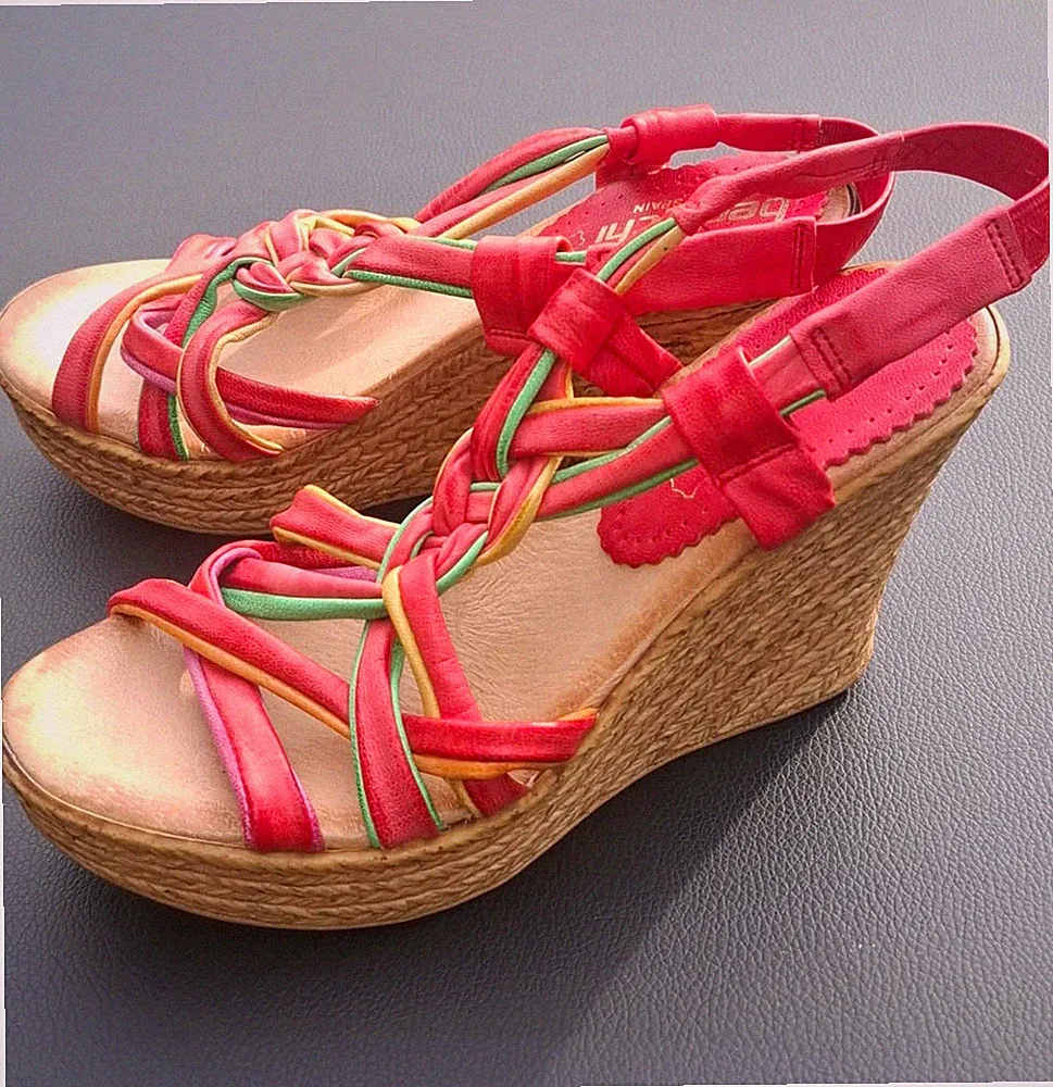 NEU Sandalen Leder rot-bunt Keilabsatz super bequem Gr. 36