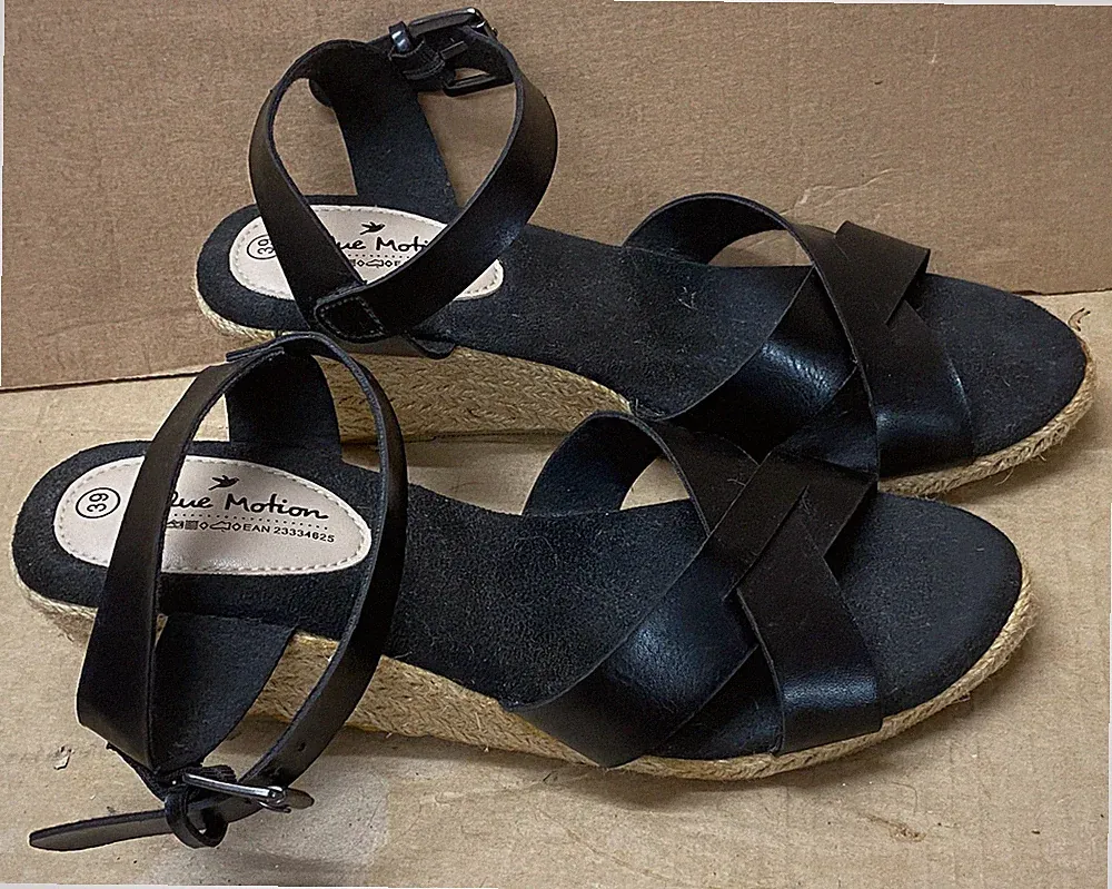 NEU Sandalen von Blue Motion Gr. 39 Keilabsatz 6,5 cm Bastoptik schwarz