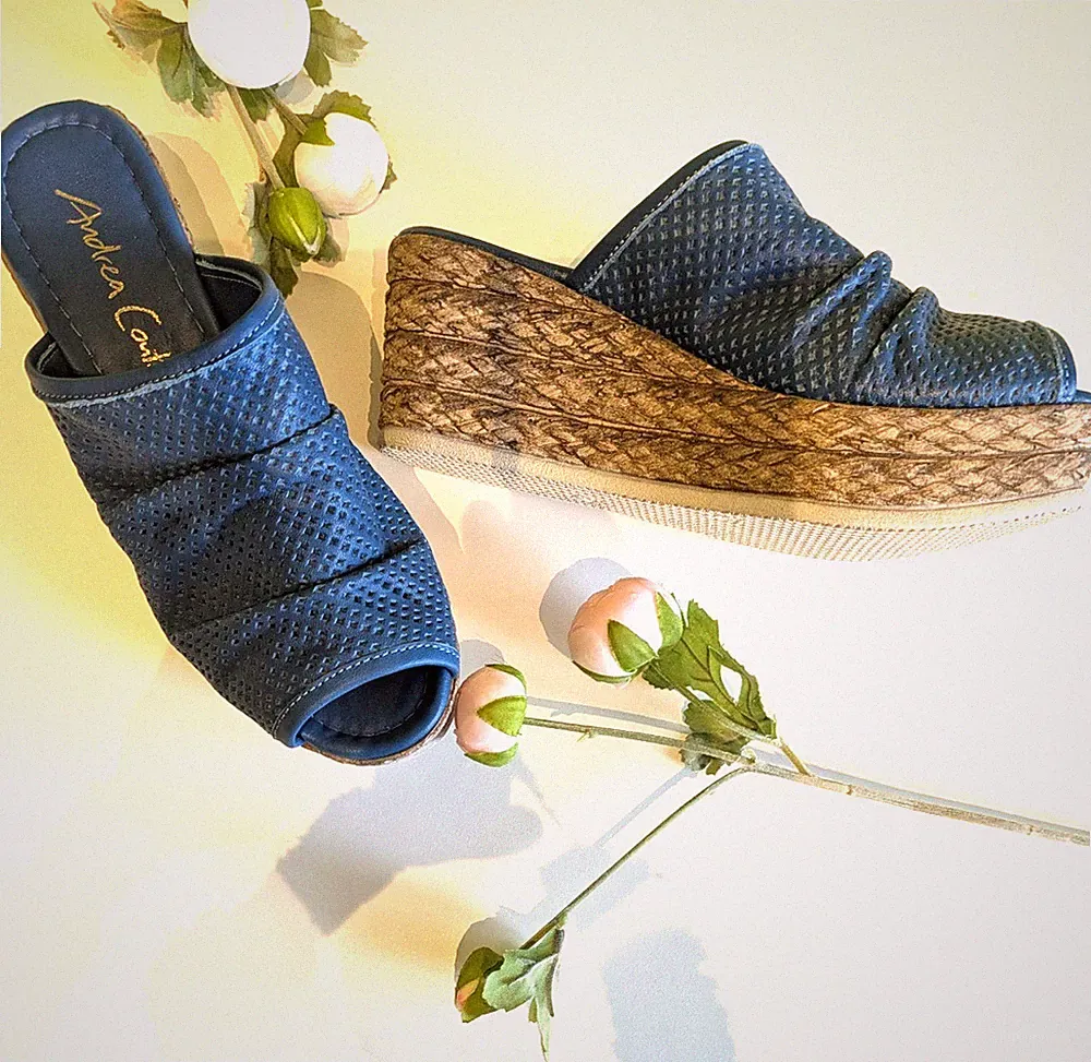 !! NEU !! SANDALETTE + ANDREA CONTI /HEINE + LEDER + BLAU + GR. 38 + PLATEAU +