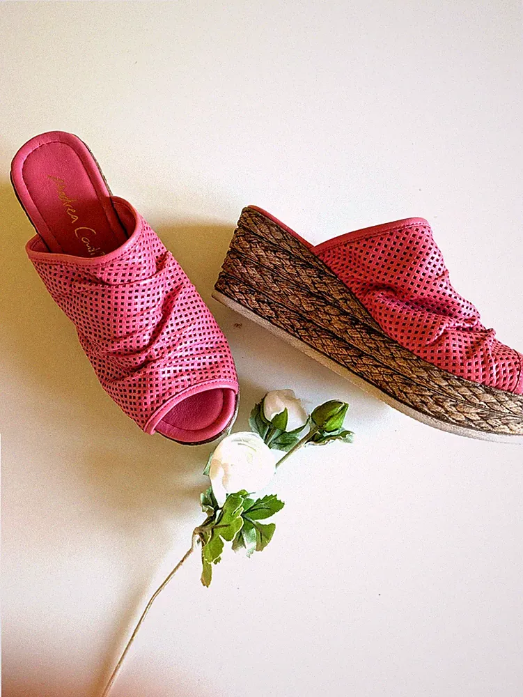 !! NEU !! SANDALETTE + ANDREA CONTI /HEINE + LEDER + PINK + GR. 38 + PLATEAU +