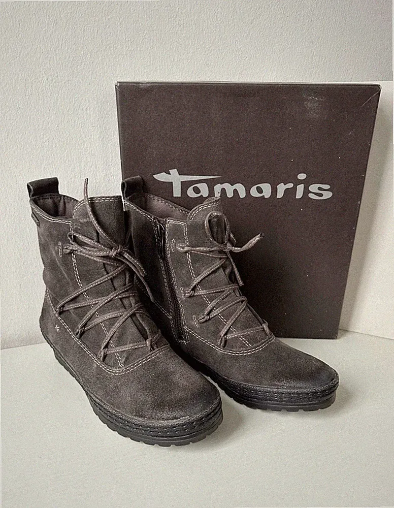 NEU Tamaris Stiefel grau Gr. 38 gefüttert warm Wildleder Booties Keilabsatz grey