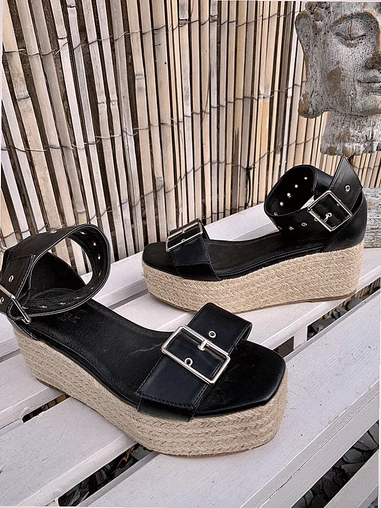 Neu Truffle Collection schwarze Plateau-Gladiator-Riemchensandalen breite Schnalle UK 6