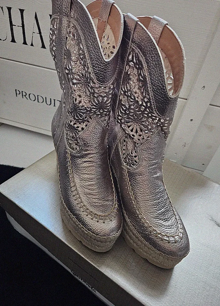 Neu Vidorreta Sommer Leder Boots Stiefel Gr. 38 Wow Gold / Metallic
