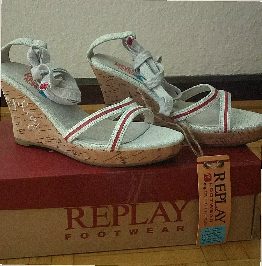 *NEU*Wunderschöne REPLAY Sandalen GR 36 ECHT LEDER Schnürung weiß-rot NEU OVP!!!