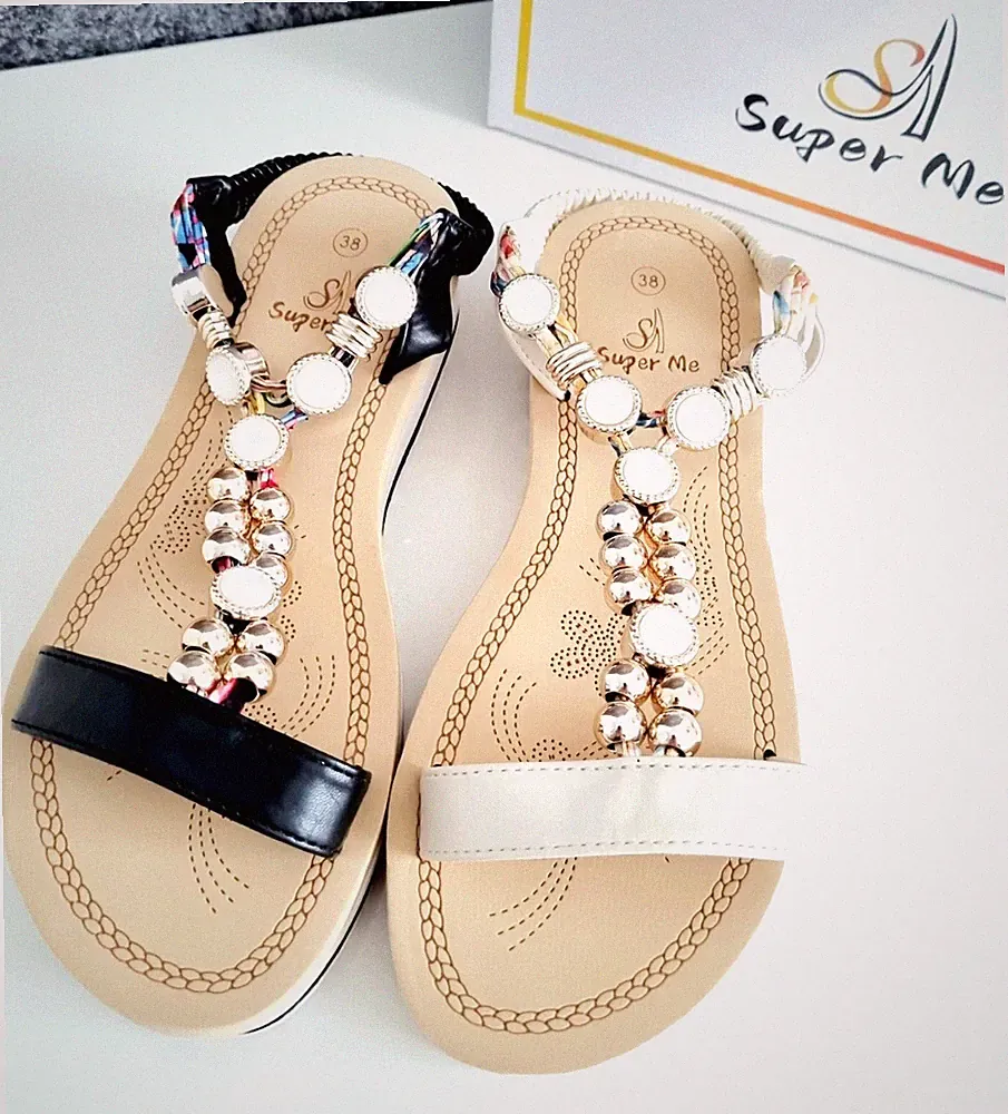 Neue Damen Sandaletten Sommerschuhe Perlen