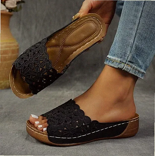 Neue Keilsandalen für Damen für Sommer Schwarz Gr. 42