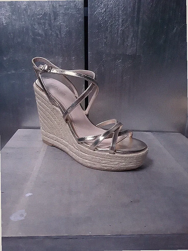 Neue MANGO Plateausandaletten Gr 38 Gold Sandalen Keilabsatz Schuhe Wedges #1672