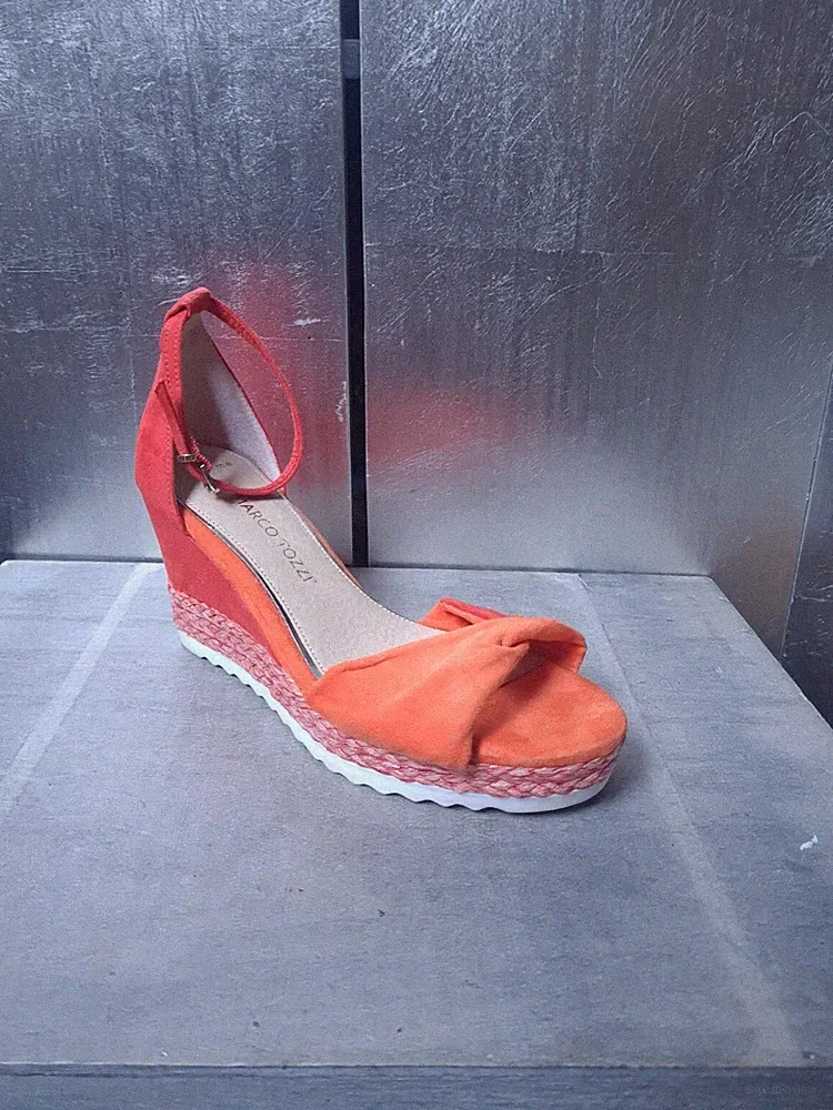 Neue MARCO TOZZI Plateau Sandalen Gr 37 orange rot Sandaletten Keilabsatz #S903