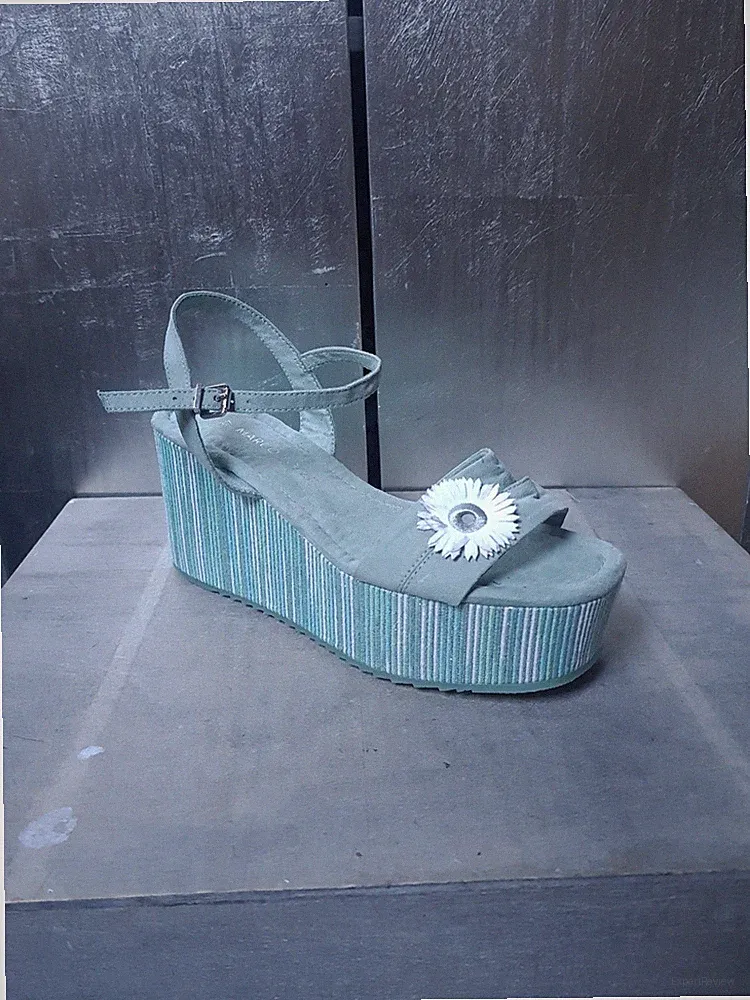 Neue MARCO TOZZI Plateau-Sandalen Gr 37 Sandaletten mint türkis Keilabsatz #S896