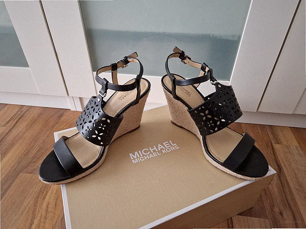 Neue Michael Kors Wedges Keilabsatz Plateau Sandalen Jute Keilsandale schwarz 38
