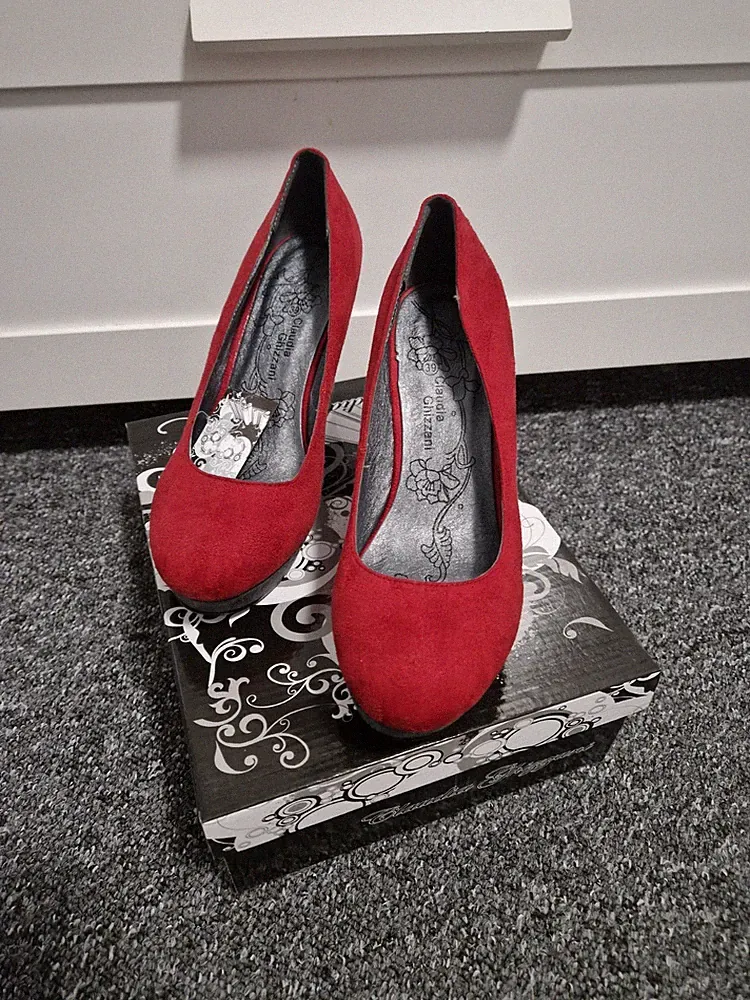 Neue Pumps Keil Absatz Von Claudia Ghizzani Rot Grau Größe 39 In Ovp
