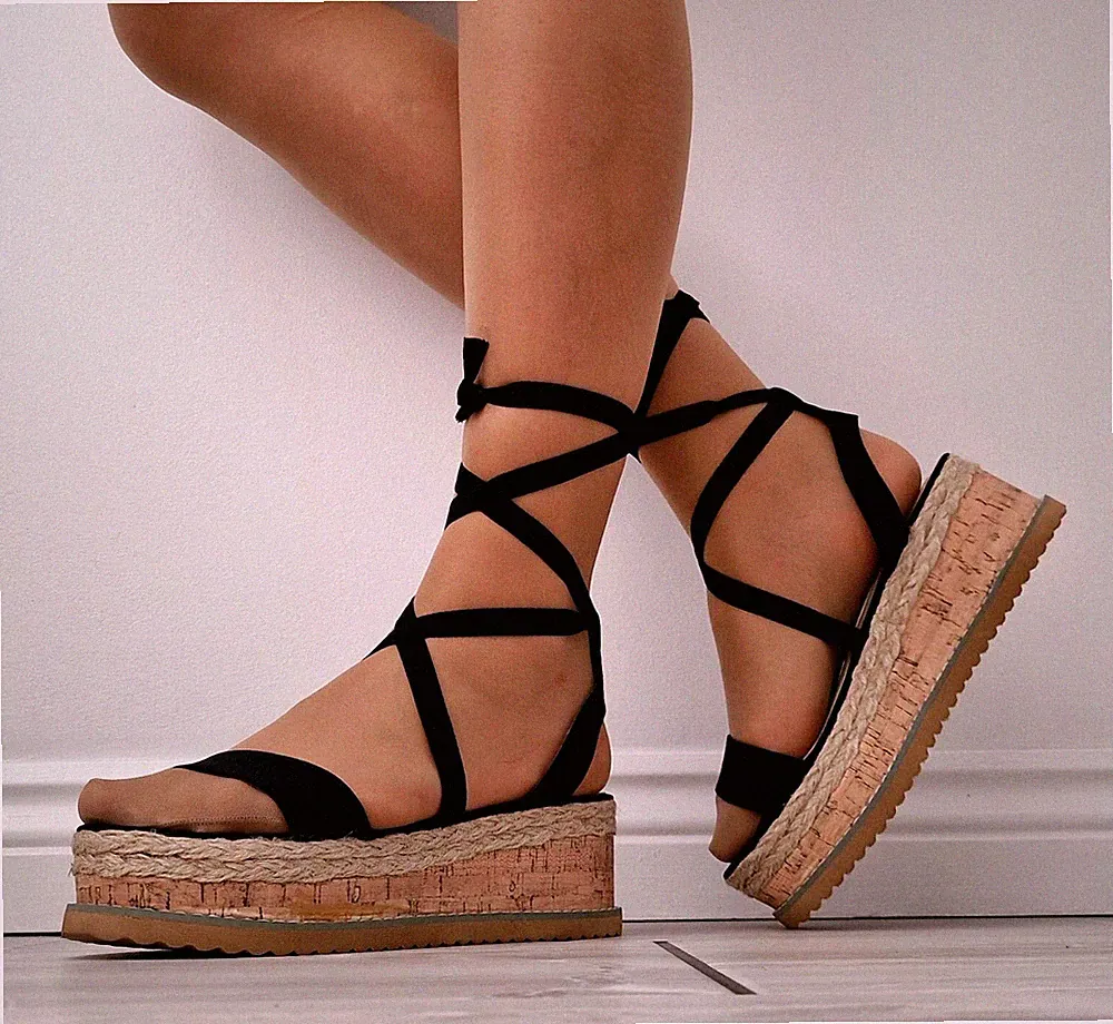 Neue schwarze hochhackige Plateau-Sandalen offene Zehenpartie für Damen UK 7