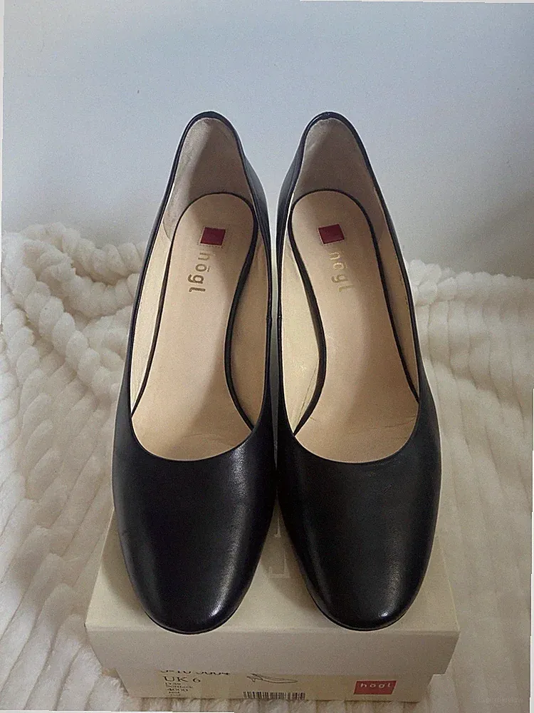 Neuwertig Högl Pumps Keilabsatz Gr. 6 / 39 Schwarz Leder Einmal Getragen