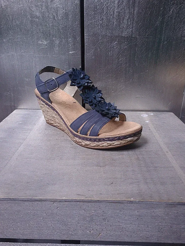 Neuwertige RIEKER Sandalen Gr 37 dunkelblau Sandaletten Keilabsatz Wedges #1519