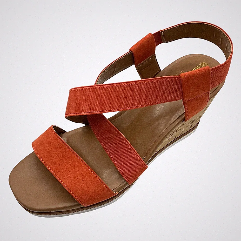 Next Damen-Riemchensandalen extra breit UK 5 orange Wildlederimitat Keilabsatz Sommer