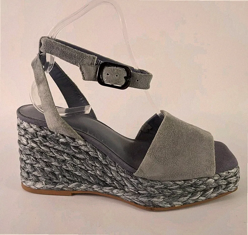 Next Forever Comfort Grau Wildleder Keilabsatz Plateau Espadrilles UK 6 EU 39