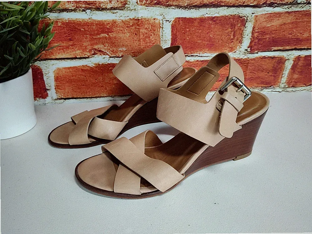 Next Premium UK 5 EU 38 HELLBRAUNE DAMEN-SANDALEN AUS LEDER MIT KEILABSATZ