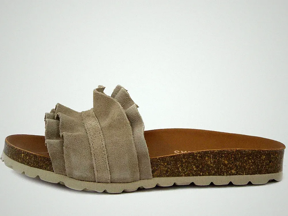 Niedrige Damen Sandalen Pantolette Wildleder beige VERBENAS