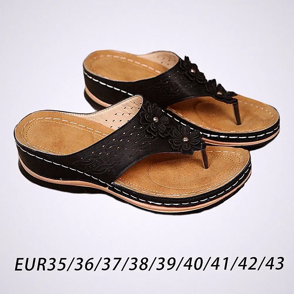 Niedriger Keilabsatz Damen-Sandalen flache Formschuhe Flip-Flops flache Schuhe weich