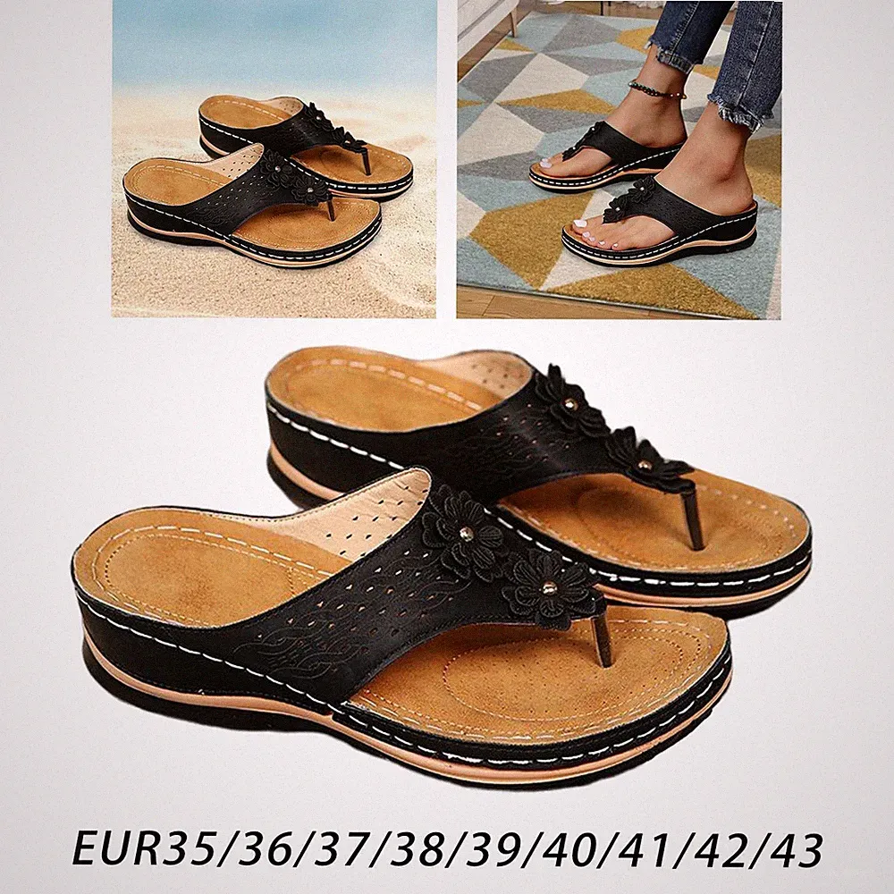Niedriger Keilabsatz Damen-Sandalen Flip-Flops flache Schuhe Hausschuhe Innenschuhe