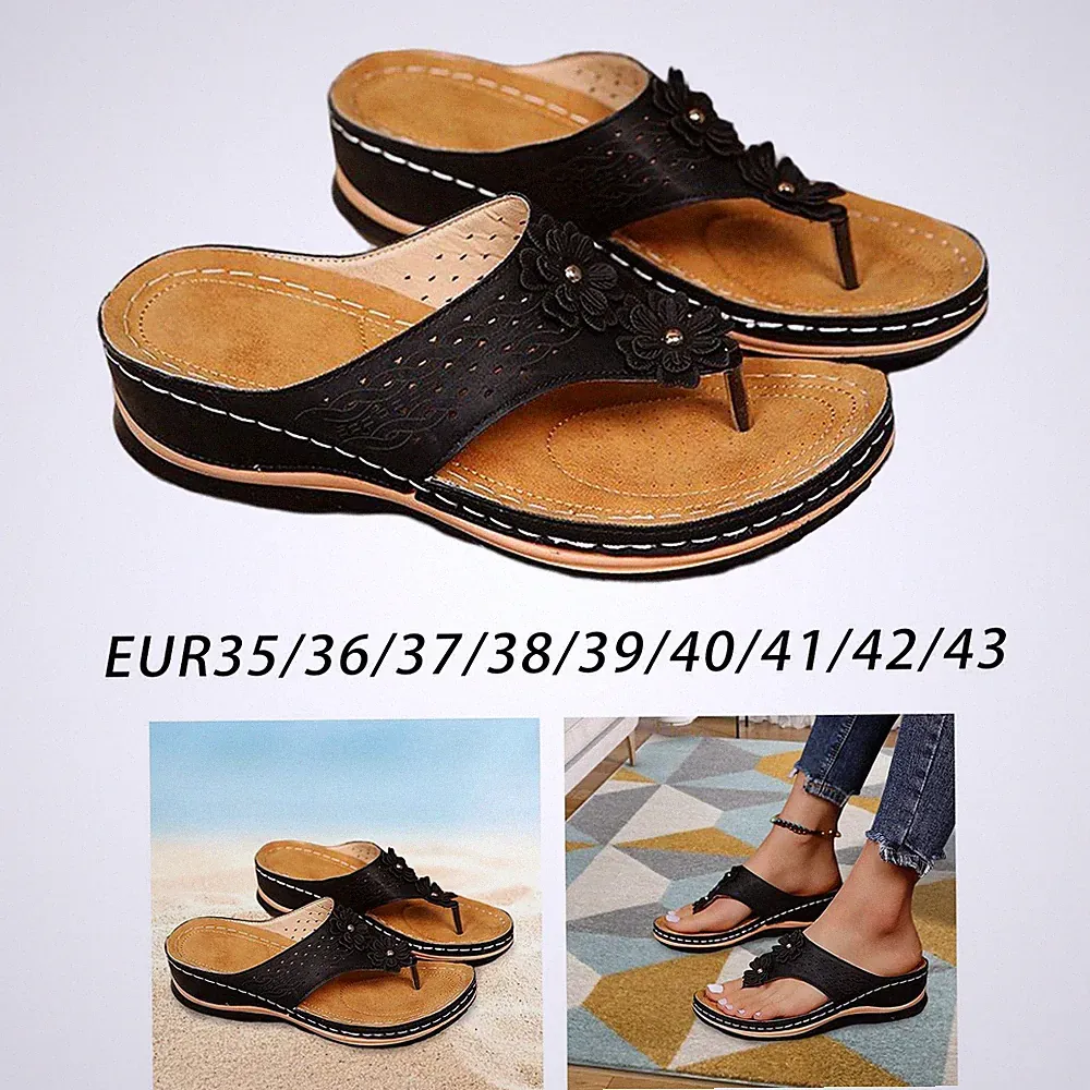 Niedriger Keilabsatz Damen Sandalen Flip Flops Sommer Strand bequem