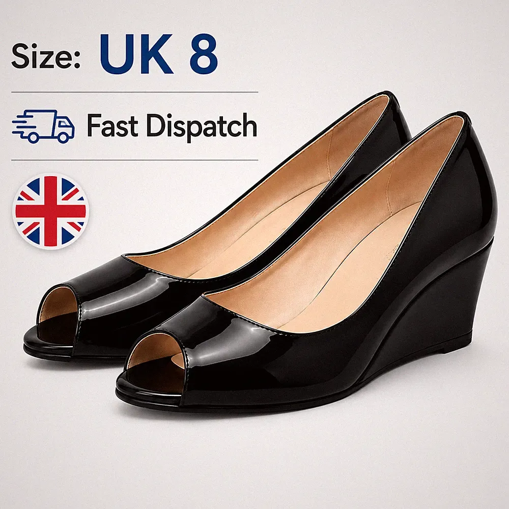 Niihai Damen-Pantoletten schwarz offene Zehenpartie Keilabsatz UK 8 EU 41
