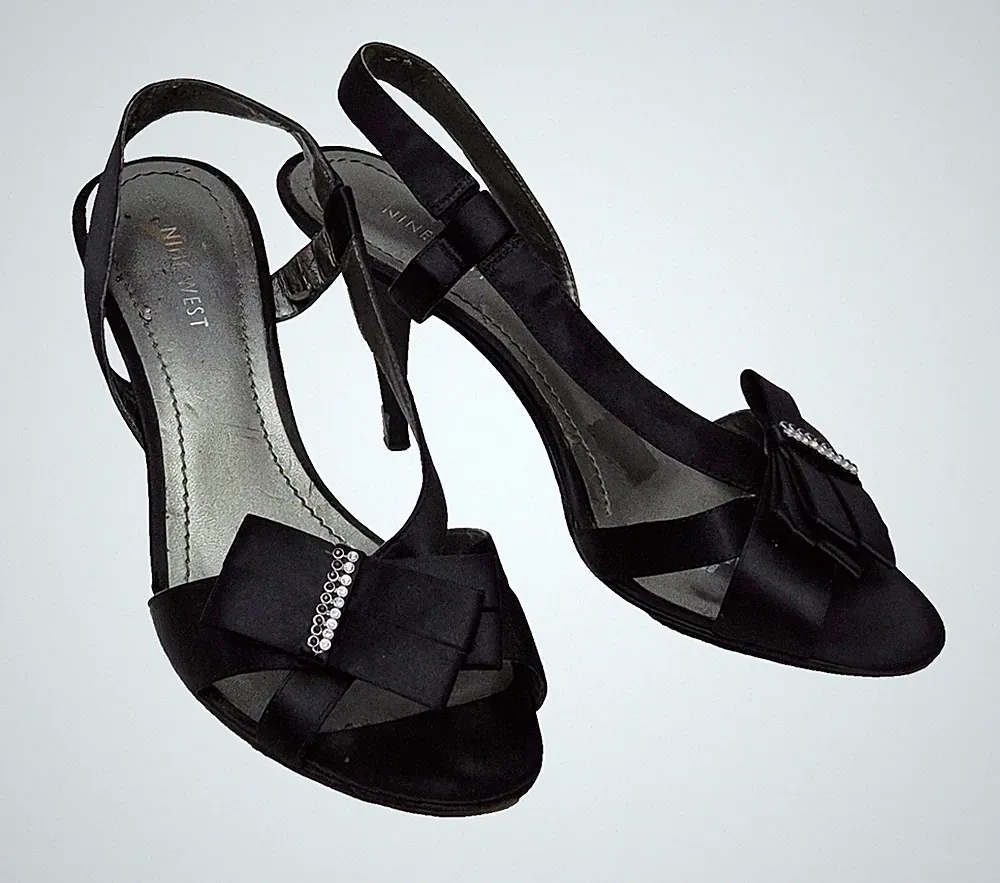 Nine West schöne Damen-Sandale Nwelsia schwarz Satin Stilettoabsatz EU 39 UK 6