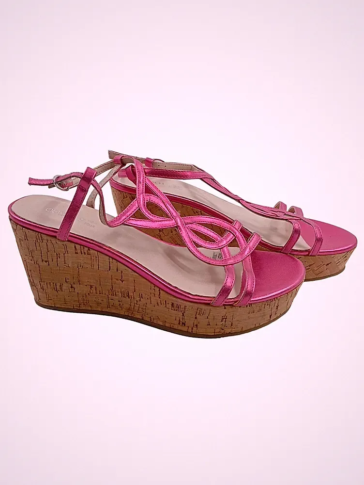 Obsel Damen Keilabsatz Sandalen Pink Metallic Gr. 37