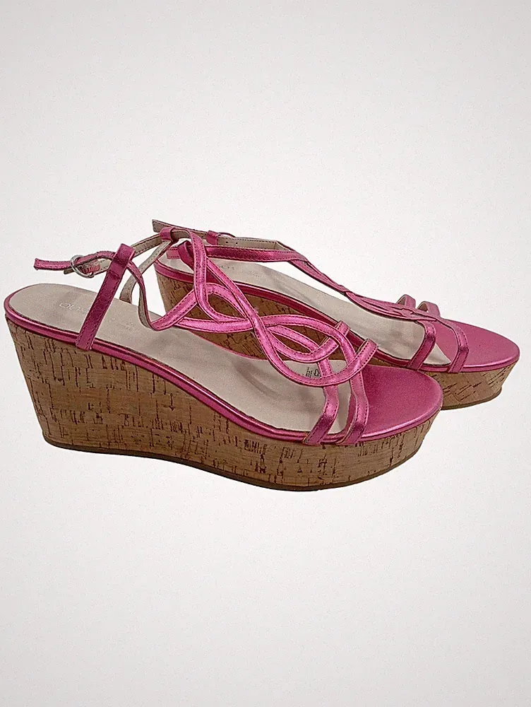Obsel Damen Keilabsatz Sandalen Pink Metallic Gr. 37
