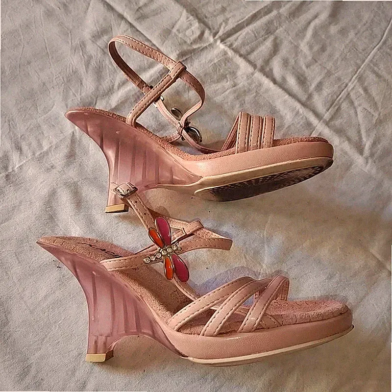 Offene Schuhe y2k transparenter Keilabsatz Libelle Schmuck Open shoes with dragonfly