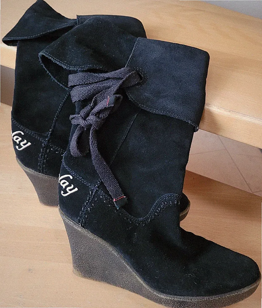 Org. Replay - hohe Stiefel Keilabsatz Veloursleder mit Schnürband - NP 200 EUR