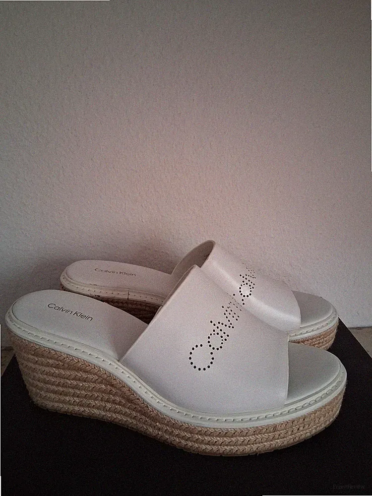 Original CALVIN KLEIN, Keilabsatz Sandalen/Wedges, Leder, Weiss, Gr.41, NEU!