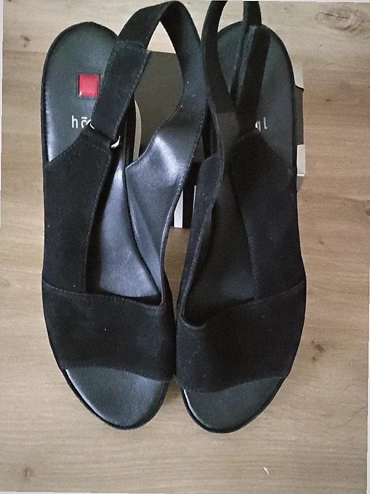 Original Högl Damen Keilsandaletten Echtleder Schwarz Gr. 7 1/2 NEU ohne OVP