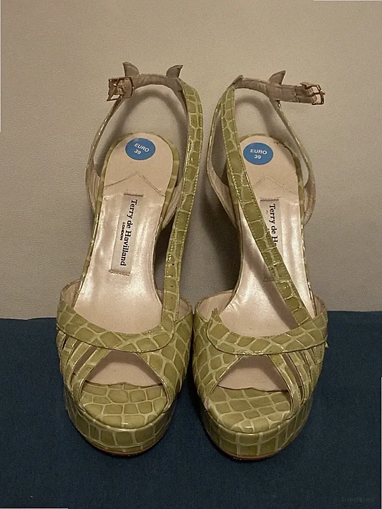 Original Terry de Havilland Sandaletten Pumps Grün Kroko-Look Gr. 39 Neu