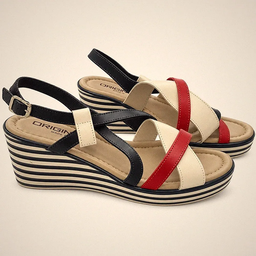 Origini Studio Sandalen Keilabsatz Wedges Gestreift Damen Gr 39 Leder