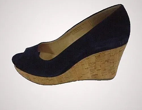 ORIGINISTUDIO ( Italy ) Gr. 40 / 6,5 SCHUHE Wedges PEEPTOE LEDER dunkelblau