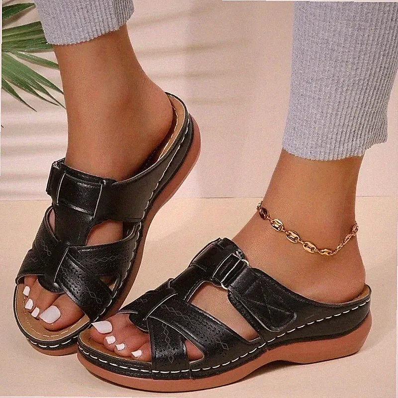 Orthopädische Damen-Keilsandalen offene Zehenpartie Plateau rutschfeste Sommerschuhe Retro