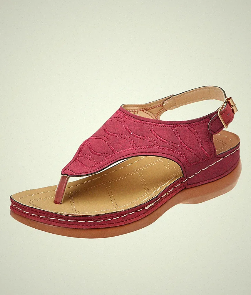Orthopädische Damen-Sandalen Freizeit flach Flip-Flops niedriger Keilabsatz Größe neu