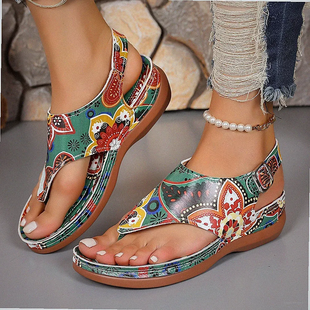 Orthopädische Damen-Sandalen Freizeit flach Flip-Flops niedriger Keilabsatz Größe UK