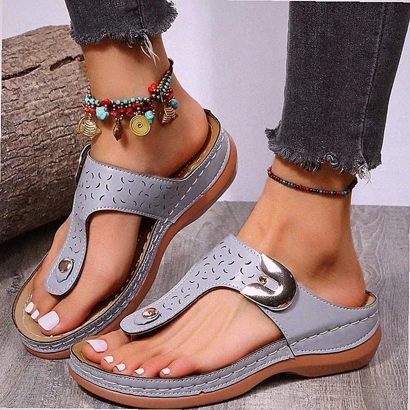 Orthopädische flache Damen-Sandalen Freizeit-Flip-Flops niedriger Keilabsatz Größe 2-8